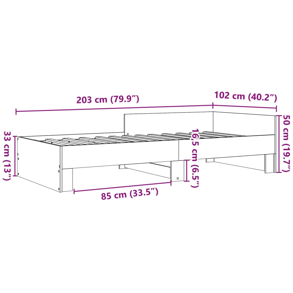 vidaXL Giroletto senza Materasso Rovere Fumo 100x200 cm in Truciolato