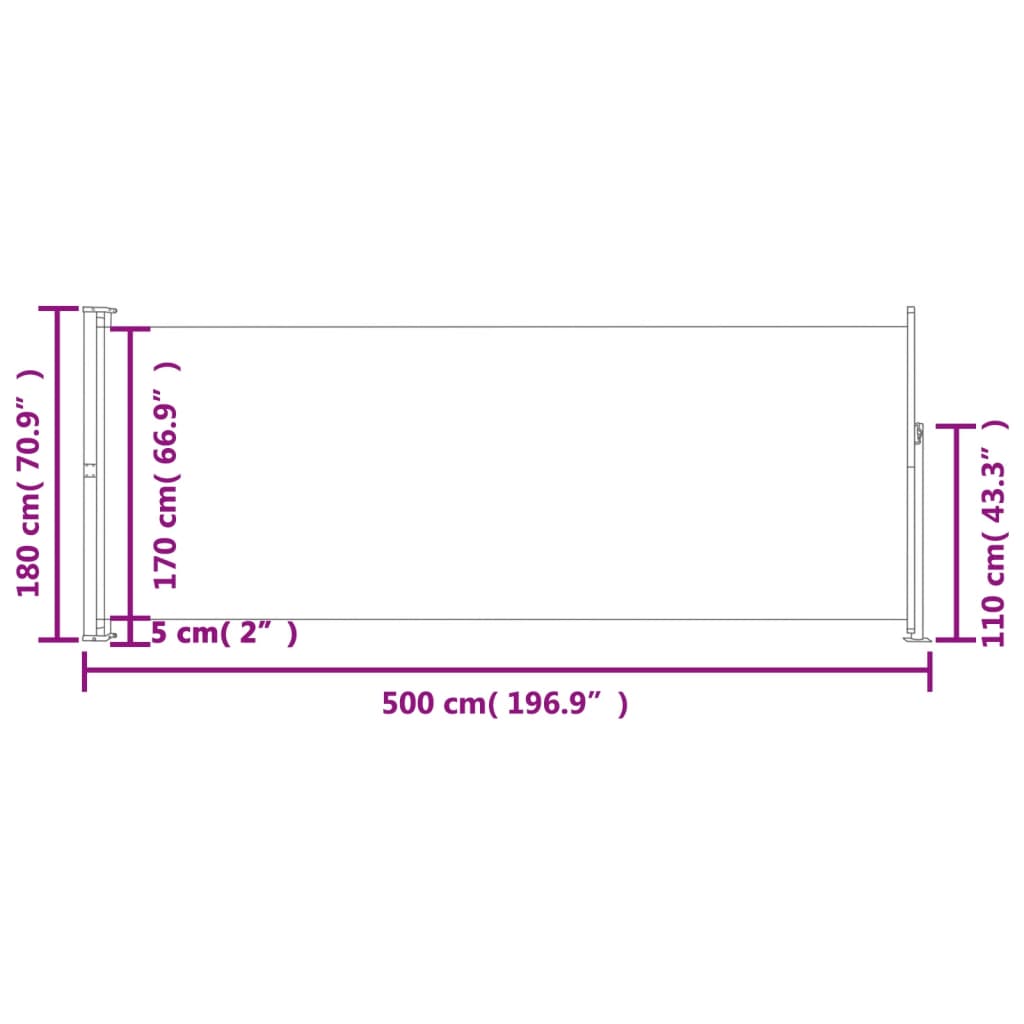 vidaXL Tenda Laterale Retrattile per Patio 180x500 cm Marrone