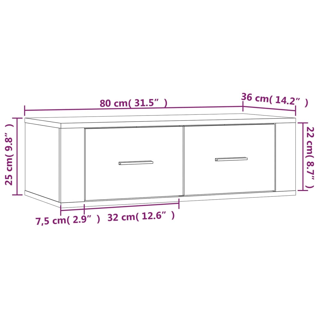 vidaXL Mobile TV Pensile Rovere Fumo 80x36x25 cm in Legno Multistrato