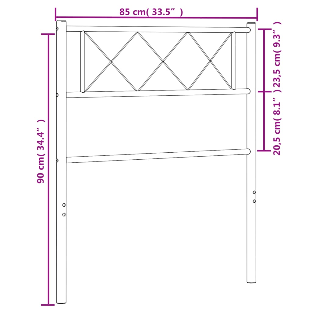 vidaXL Testiera in Metallo Nero 80 cm