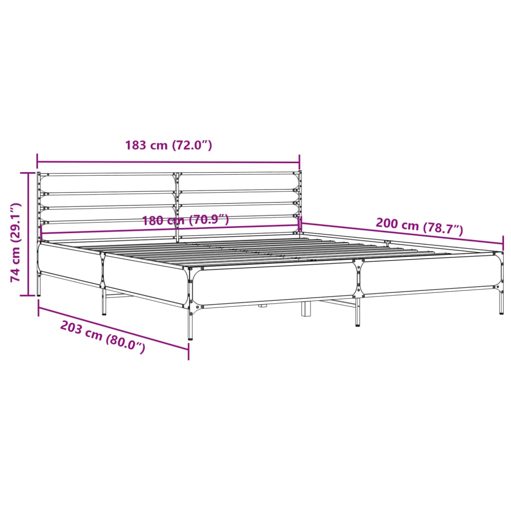 vidaXL Giroletto Grigio Sonoma 180x200 cm in Legno Multistrato Metallo