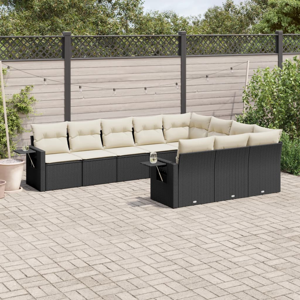 vidaXL Set Divani da Giardino 10pz con Cuscini in Polyrattan Nero