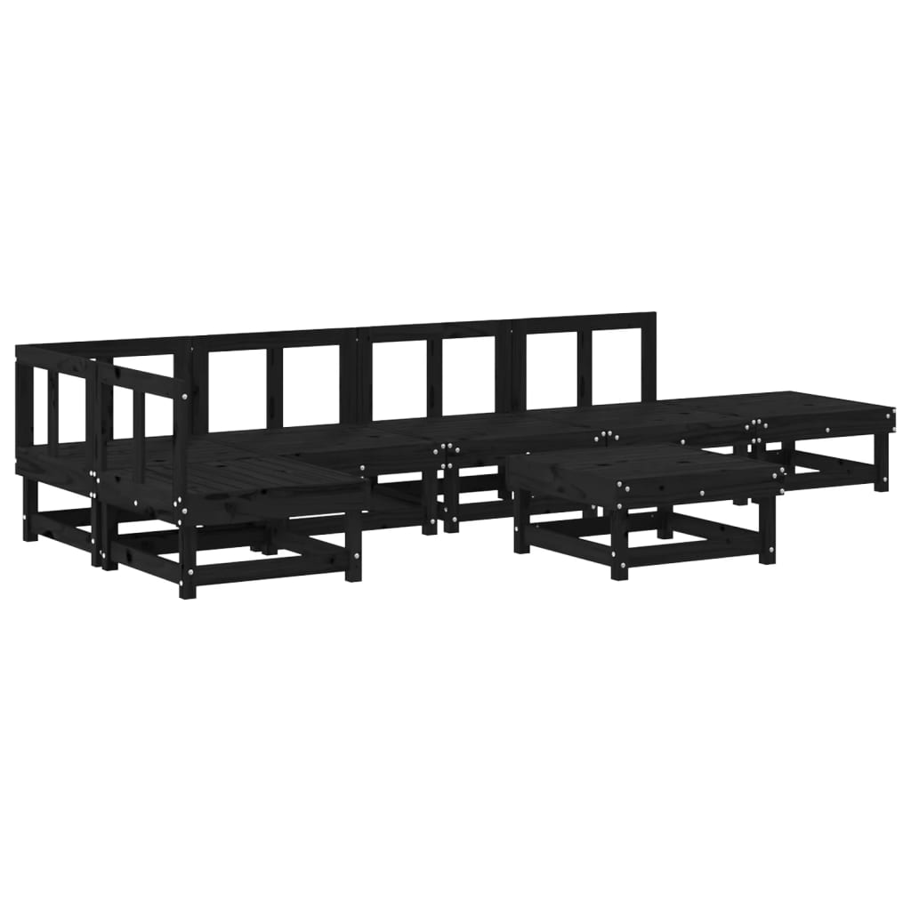 vidaXL Set Salotto da Giardino 7 pz Nero in Legno Massello di Pino