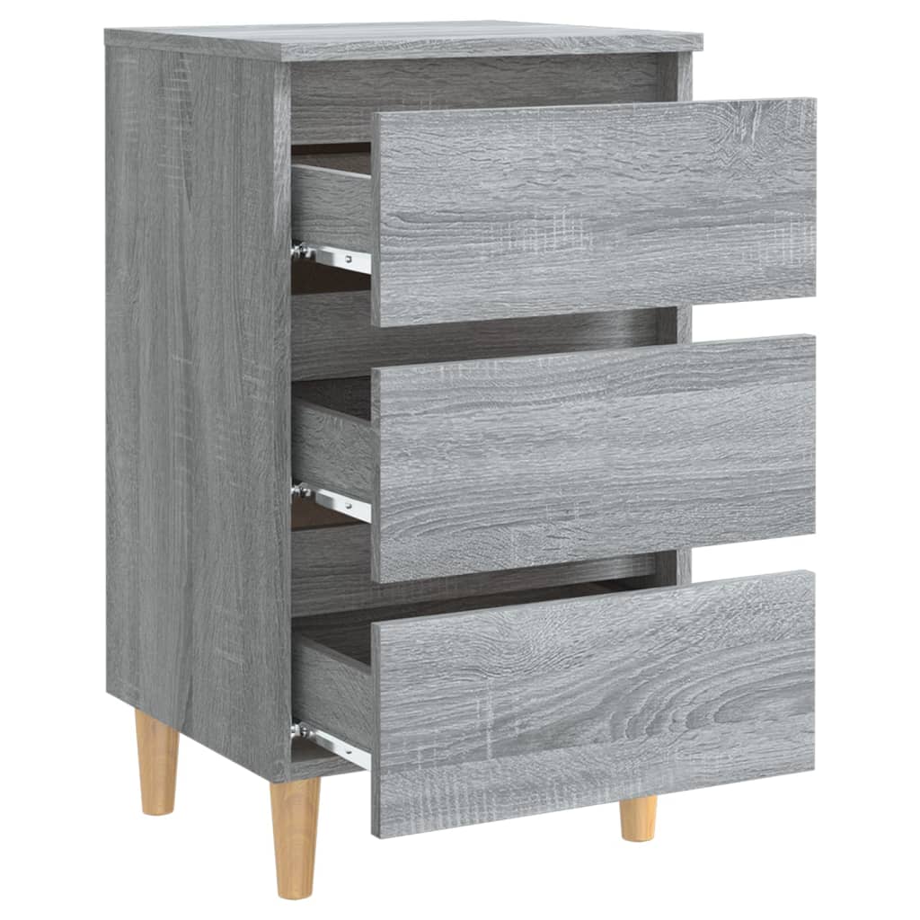 vidaXL Comodino con Gambe in Legno Massello Grigio Sonoma 40x35x69 cm