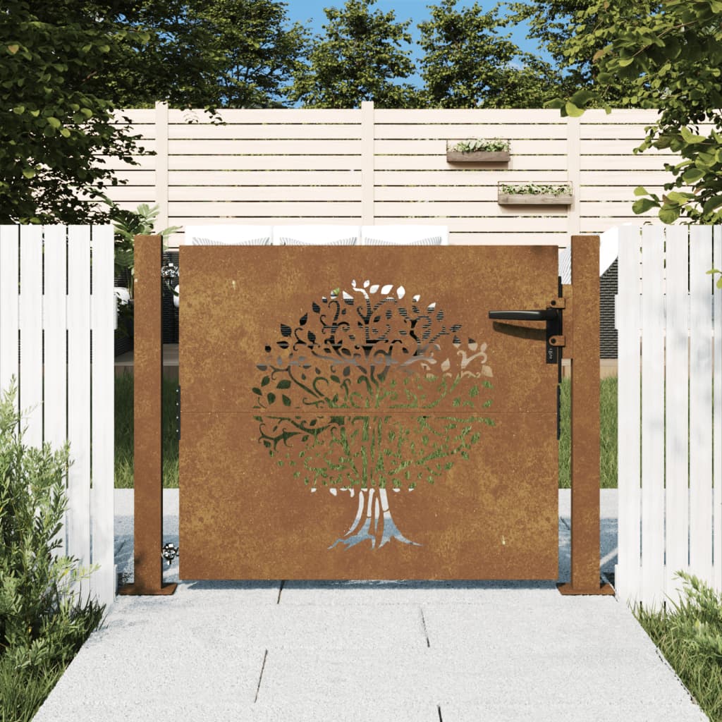 vidaXL Cancello da Giardino 105x105 cm in Acciaio Corten Design Albero