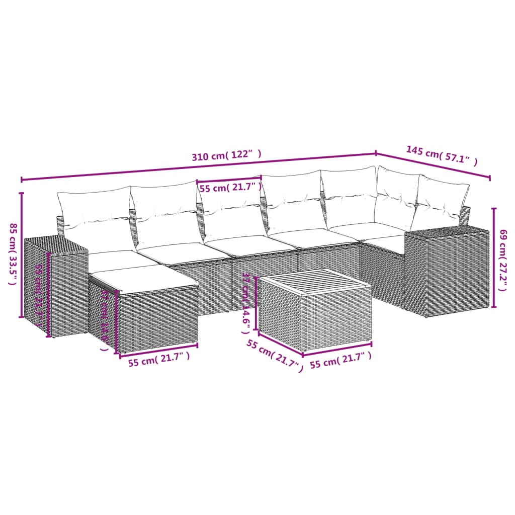 vidaXL Set Divano da Giardino 8 pz con Cuscini Grigio in Polyrattan