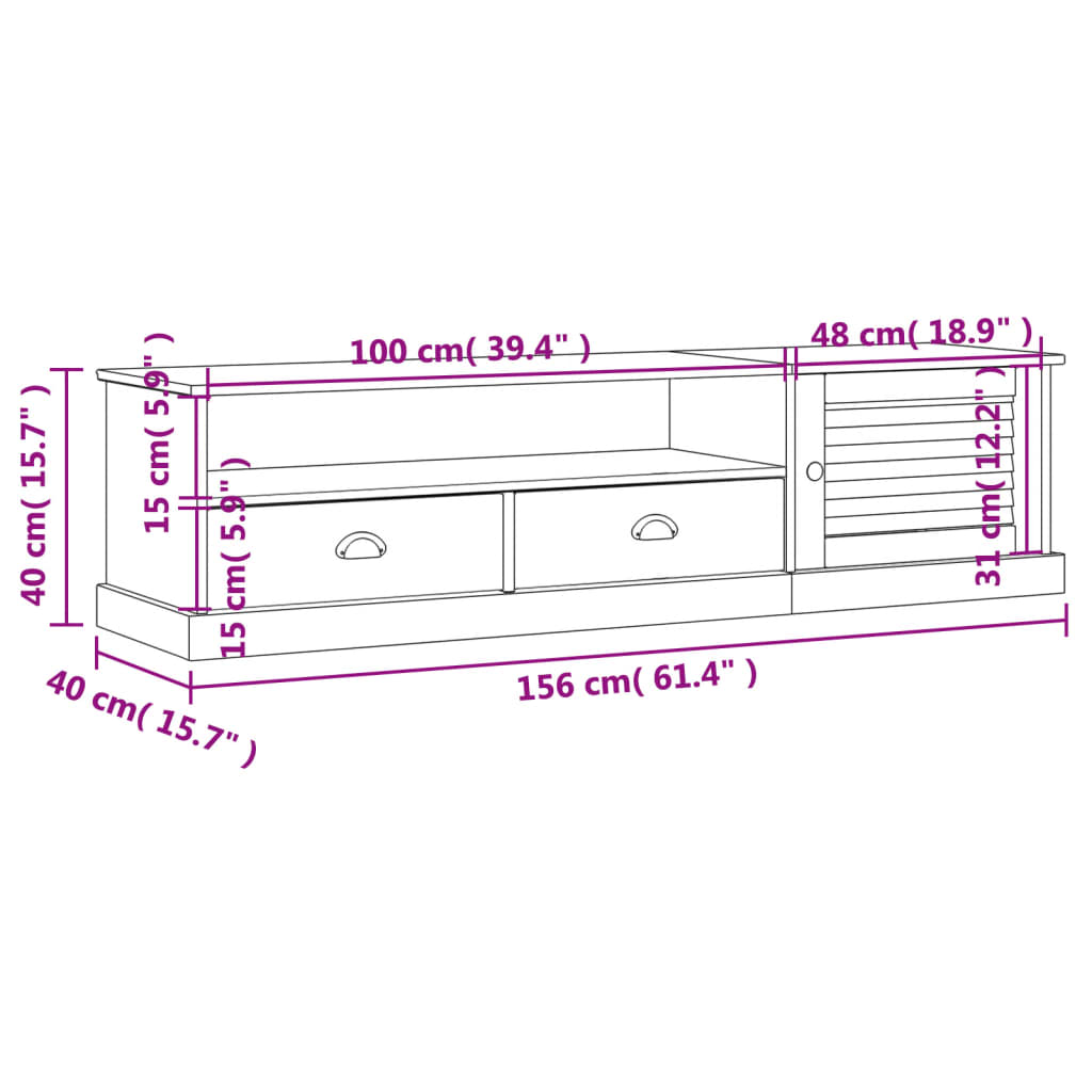 vidaXL Mobile Porta TV VIGO 156x40x40 cm in Legno Massello di Pino