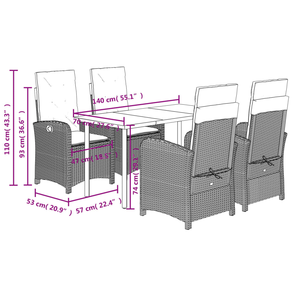 vidaXL Set da Pranzo da Giardino 5 pz con Cuscini Beige in Polyrattan