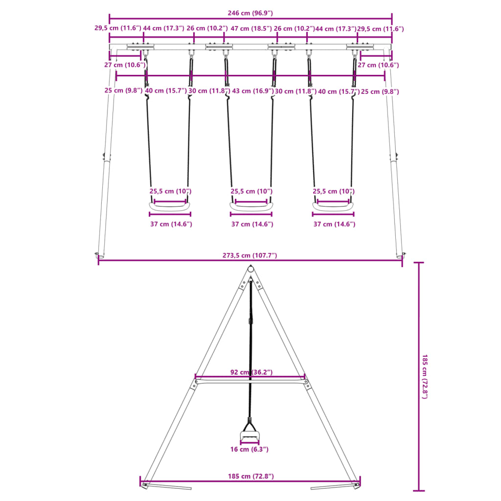 vidaXL Set Altalene da Esterno 3 pz