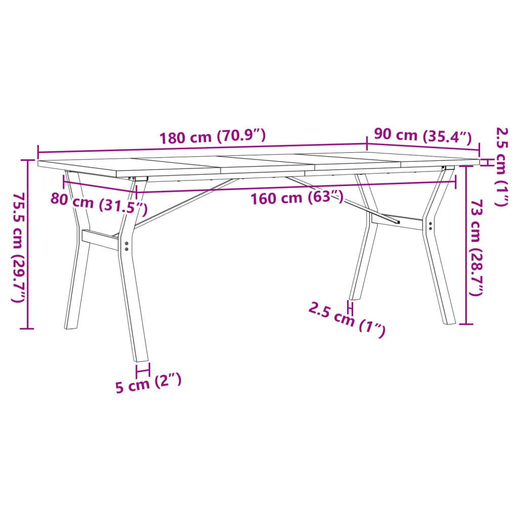 vidaXL Tavolo da Pranzo Telaio a Y 180x90x75,5cm Massello Pino e Ghisa