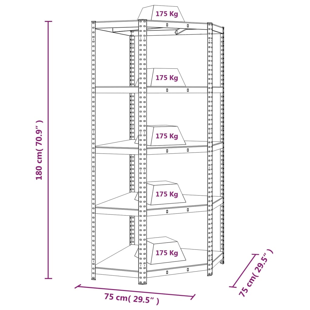 vidaXL Scaffali 5 Ripiani 2 pz Argento in Acciaio e Legno Multistrato