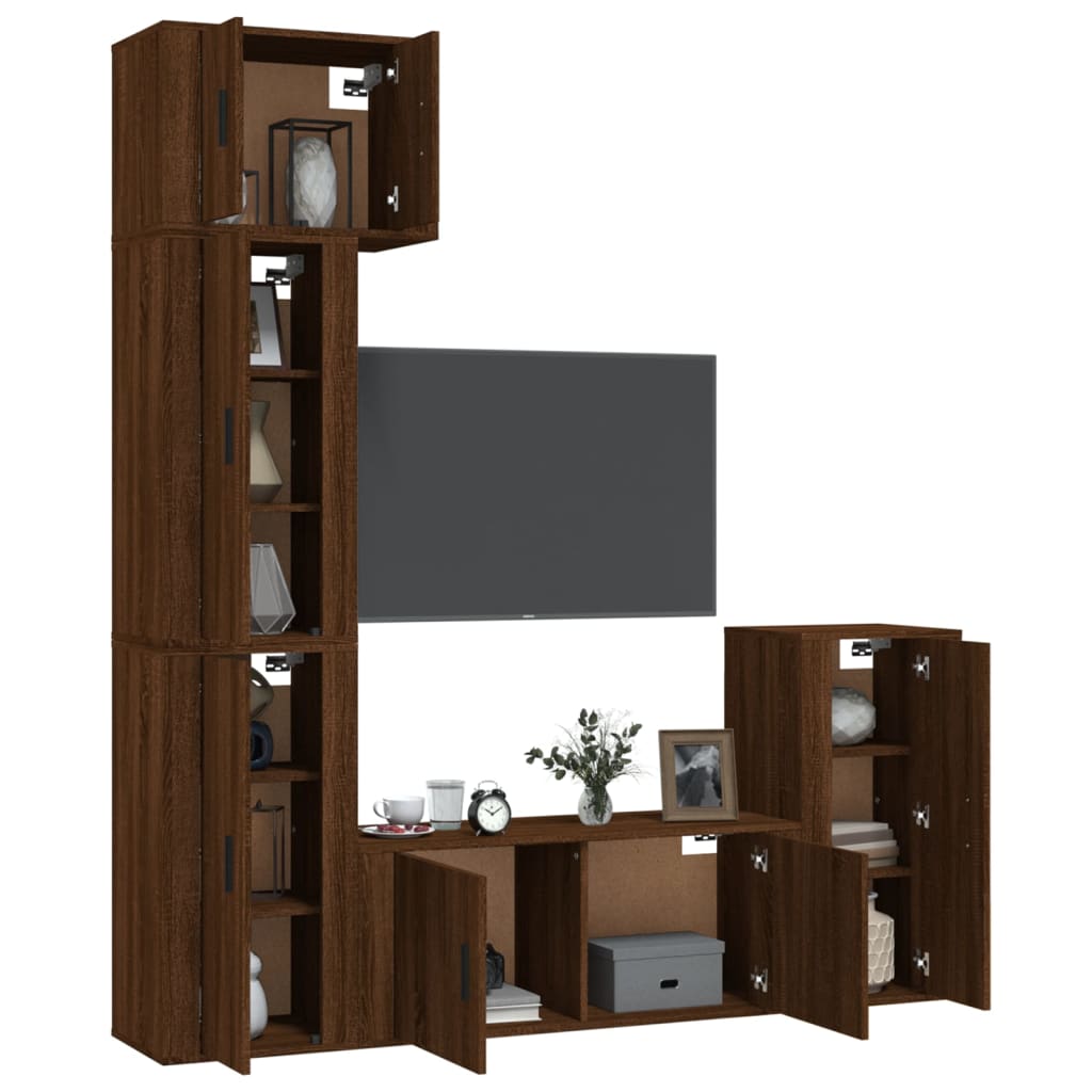 vidaXL Set Mobili Porta TV 5 pz Rovere Marrone in Legno Multistrato