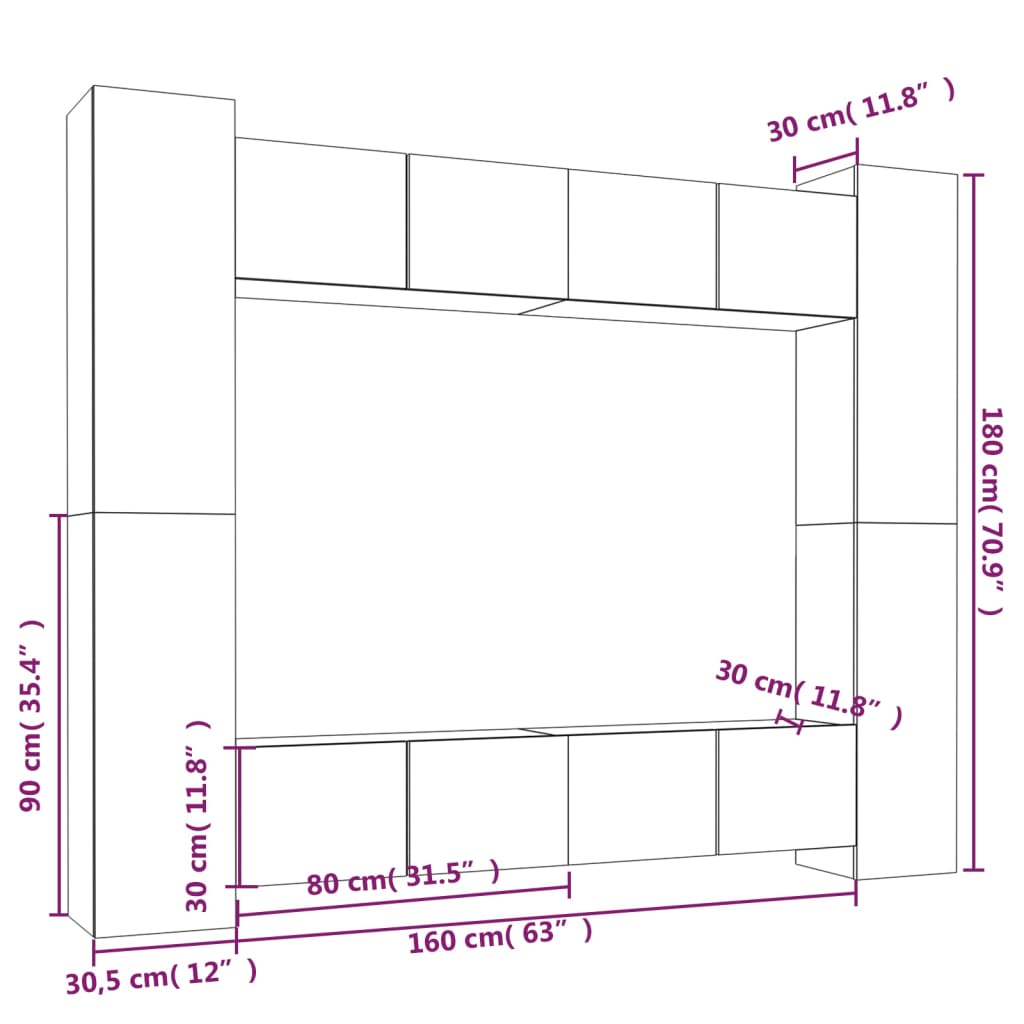 vidaXL Set Mobili Porta TV 8pz Bianco in Legno Multistrato