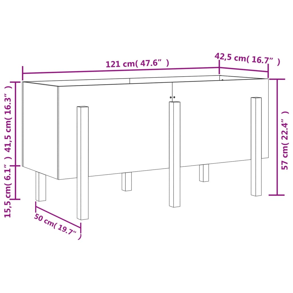 vidaXL Fioriera Rialzata da Giardino Ambra 121x50x57 cm Massello Pino