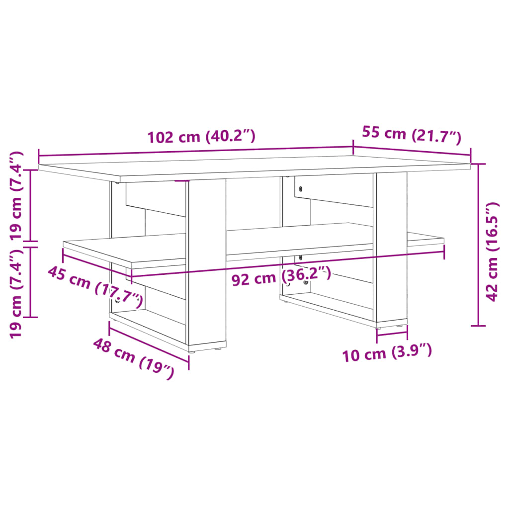 vidaXL Tavolino da Salotto Rovere Sonoma 102x55x42cm Legno Multistrato