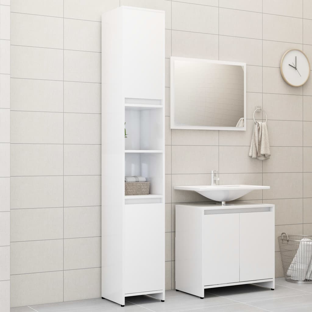 vidaXL Set Mobili da Bagno 3 pz Bianco Lucido in Truciolato