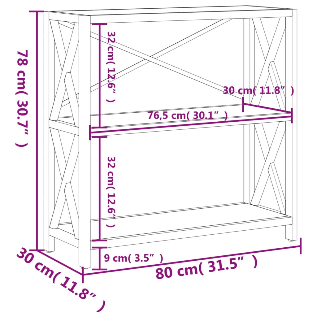 vidaXL Scaffale a 3 Ripiani 80x30x78 cm in Legno Massello di Rovere