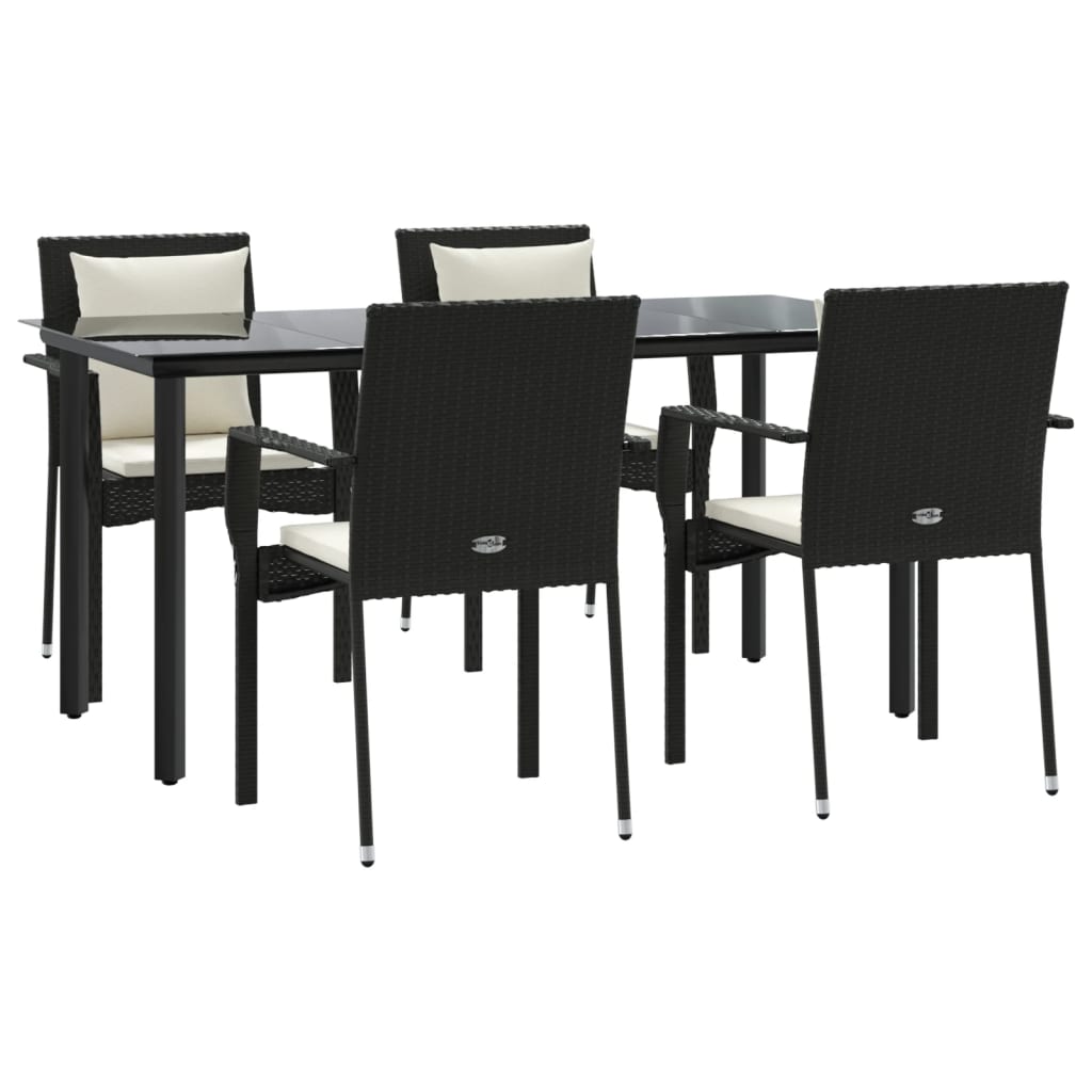 vidaXL Set da Pranzo da Giardino 5 pz Nero con Cuscini in Polyrattan