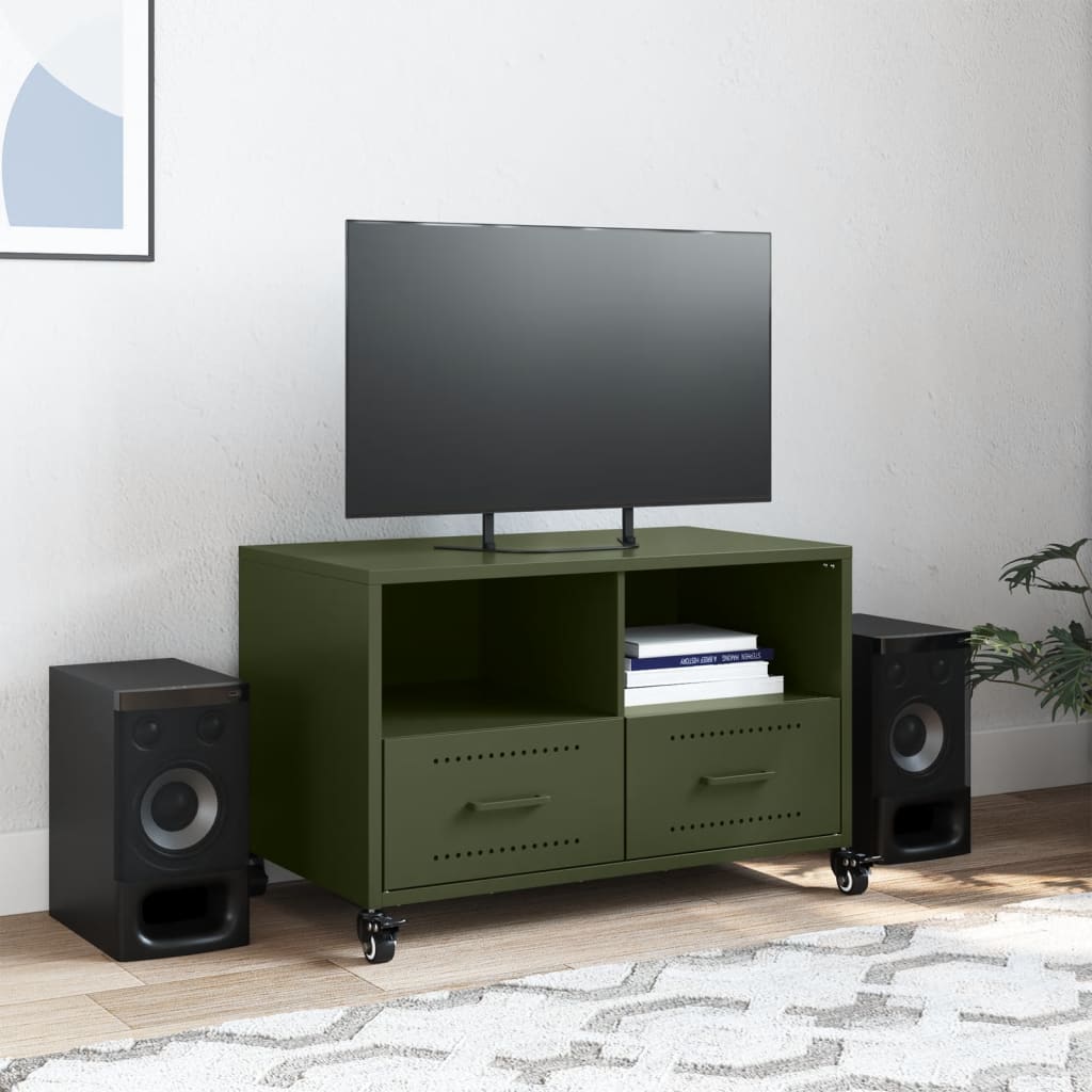 vidaXL Mobile TV Verde Oliva 68x39x43,5 cm in Acciaio