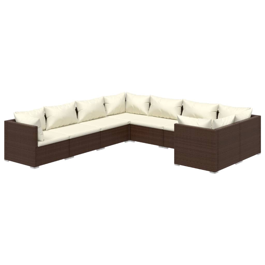 vidaXL Set Divani da Giardino 8 pz con Cuscini in Polyrattan Marrone