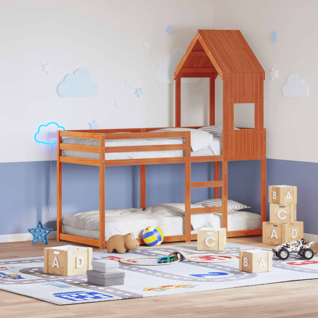 vidaXL Tetto Letto Bambini Marrone Cera 55x84x132 Legno Massello Pino