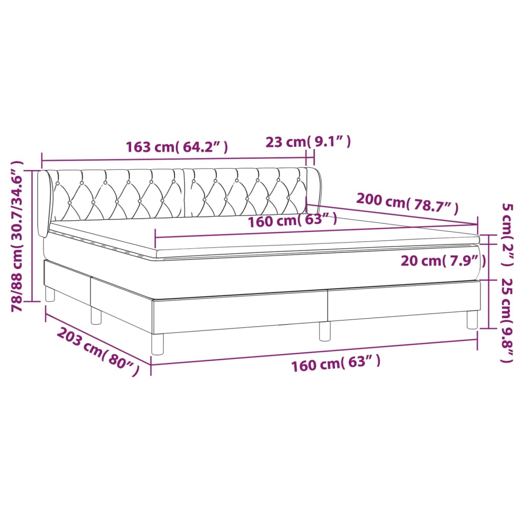 vidaXL Giroletto a Molle con Materasso Grigio Scuro 160x200 cm Velluto