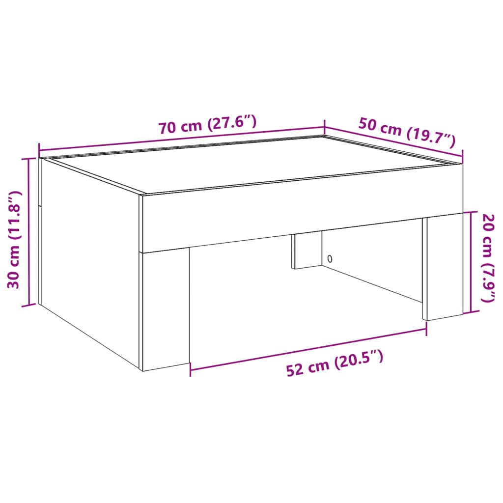 vidaXL Tavolino da Salotto con LED Infinity Rovere Sonoma 70x50x30 cm