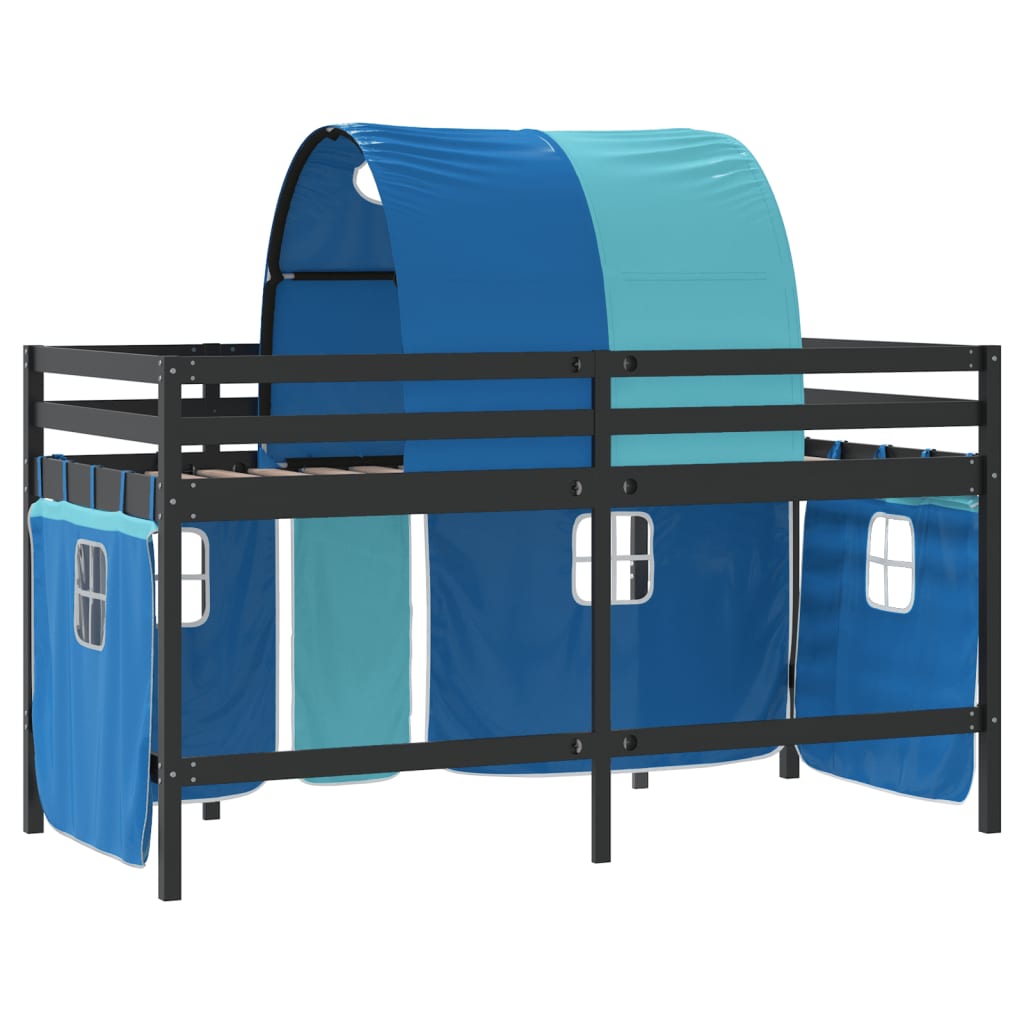 vidaXL Letto a Soppalco con Tunnel Bambini Blu 80x200cm Massello Pino