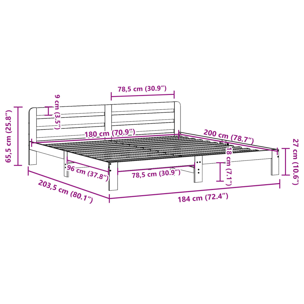 vidaXL Letto senza Materasso Bianco 180x200 cm Legno Massello di Pino