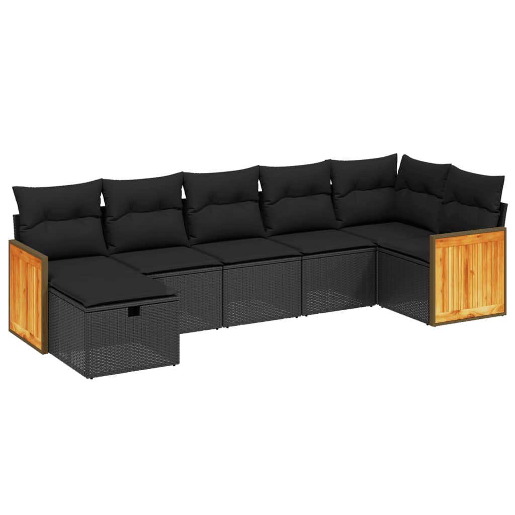 vidaXL Set Divani da Giardino con Cuscini 7pz Nero Polyrattan