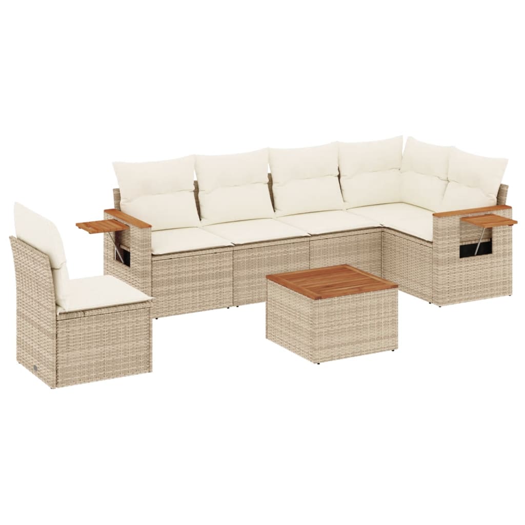 vidaXL Set Divani da Giardino 7 pz con Cuscini Beige in Polyrattan