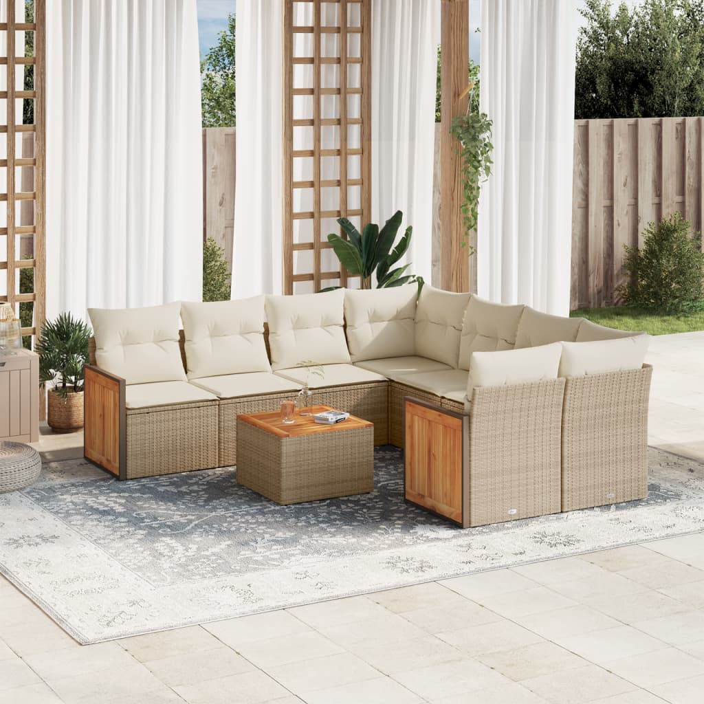 vidaXL Set Divano da Giardino 9 pz con Cuscini Beige in Polyrattan