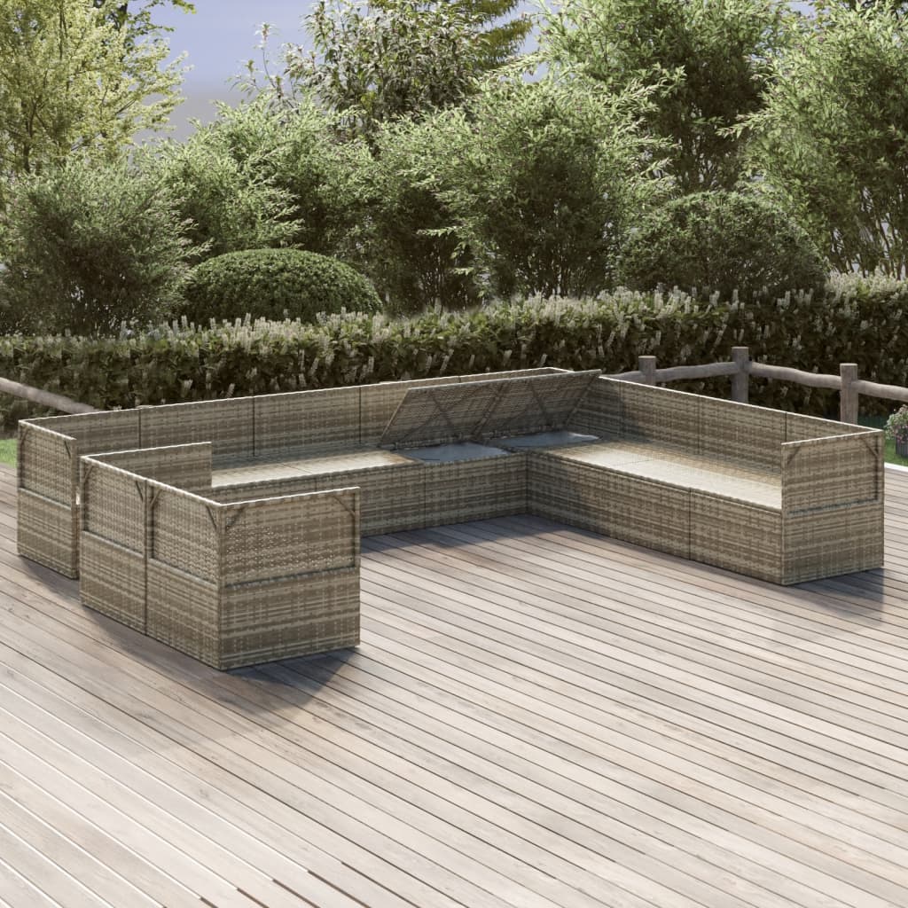 vidaXL Set Divani da Giardino 10 pz con Cuscini in Polyrattan Grigio