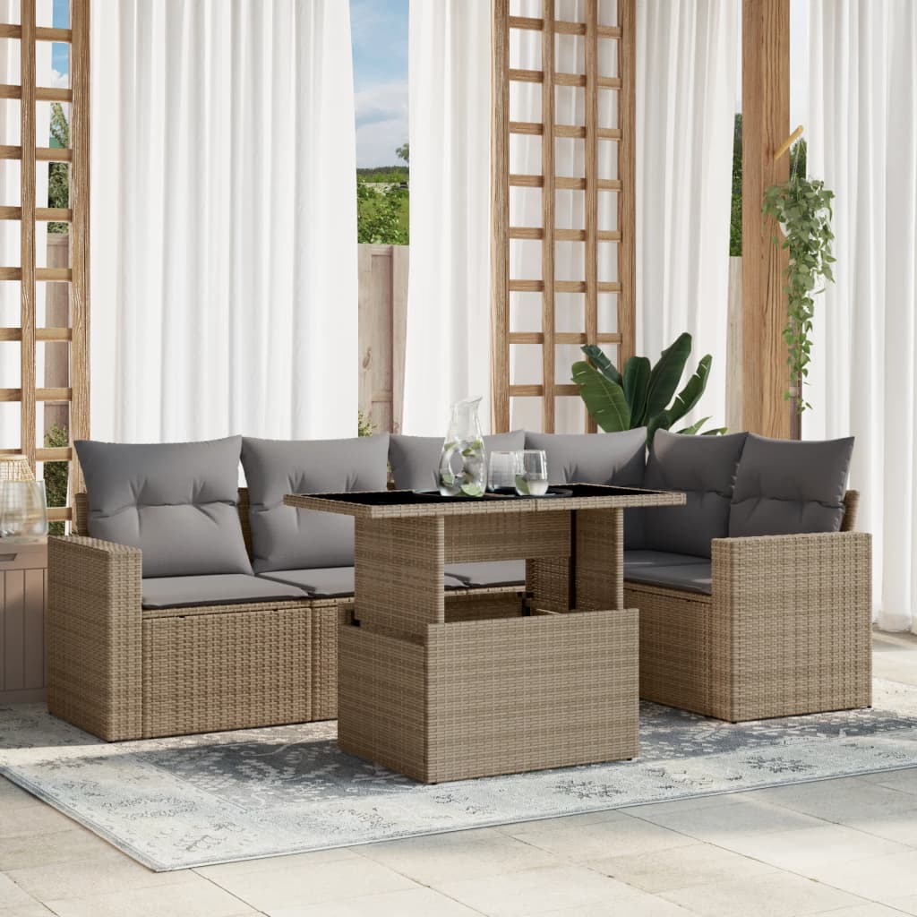 vidaXL Set Divano da Giardino 6 pz con Cuscini Beige in Polyrattan