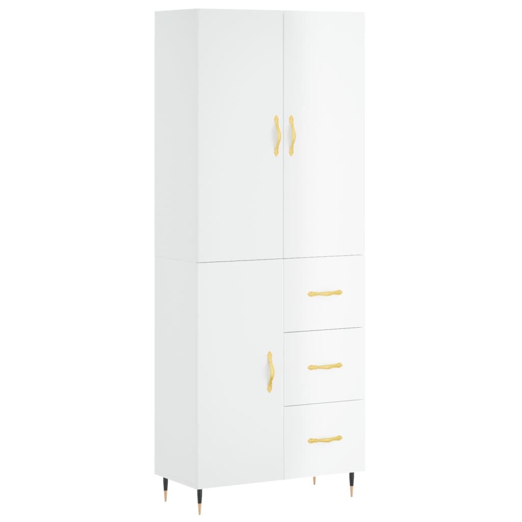 vidaXL Credenza Bianco Lucido 69,5x34x180 cm in Legno Multistrato