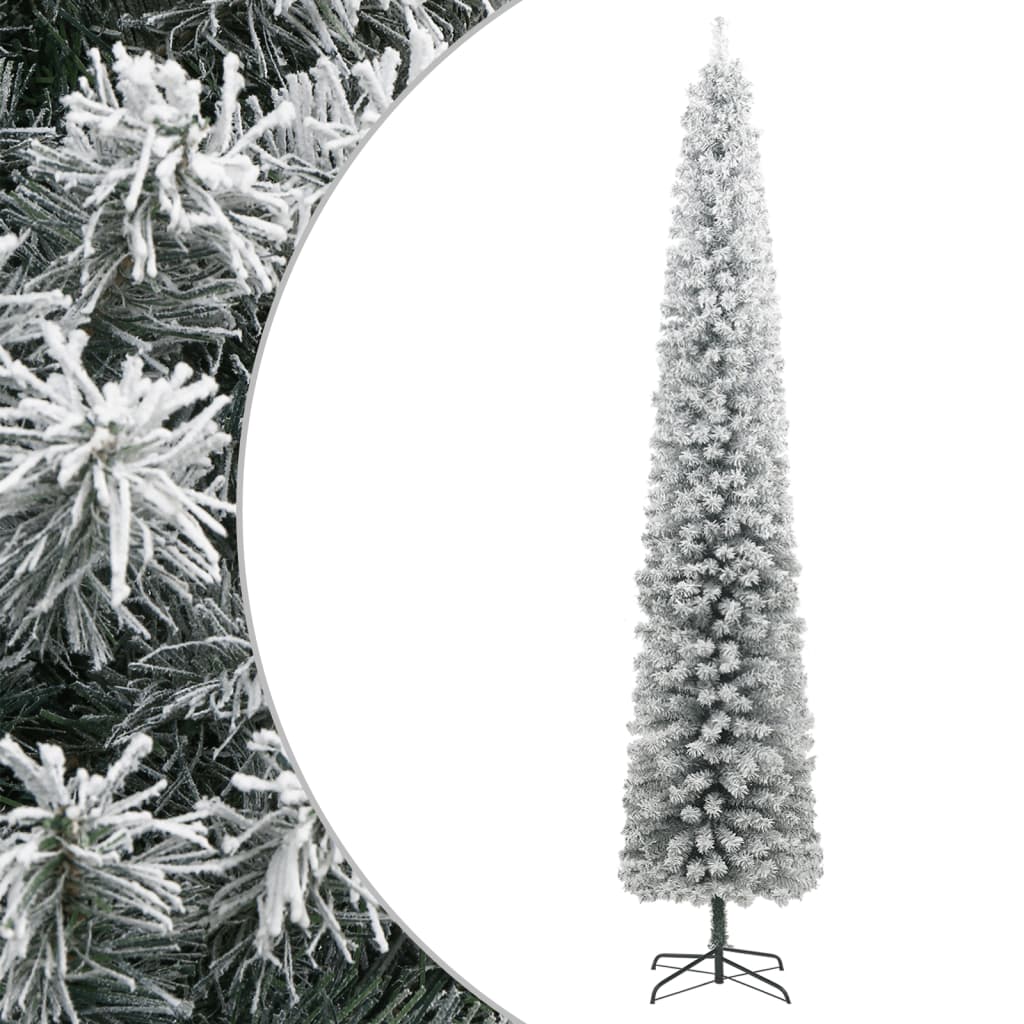 vidaXL Albero di Natale Sottile con Base e Neve Floccata 300 cm PVC