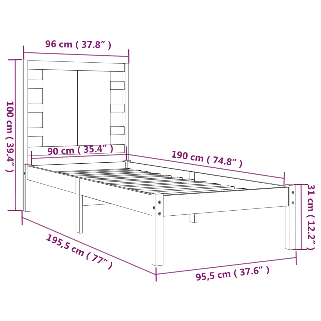 vidaXL Giroletto Bianco in Legno Massello 90x190 cm Single