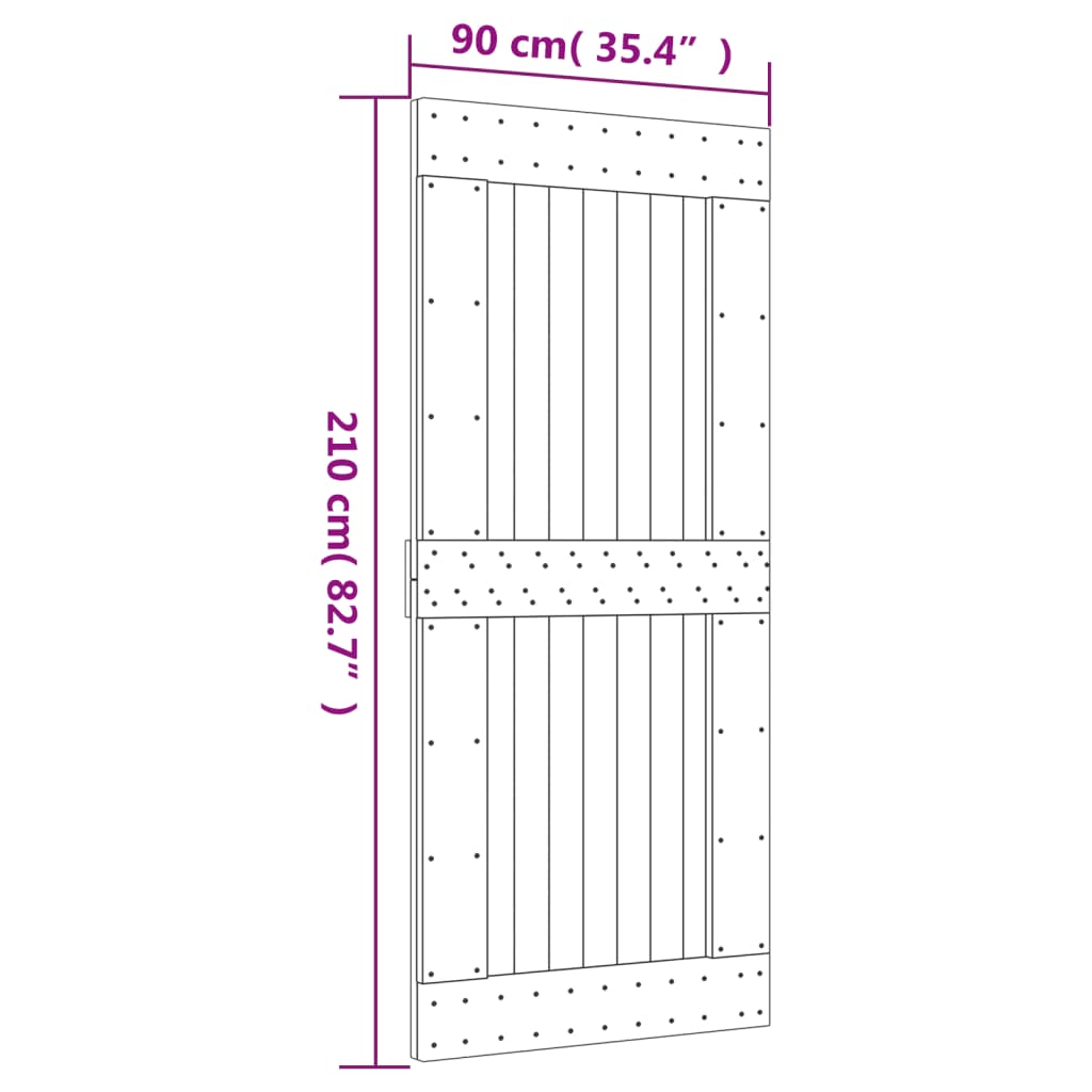 vidaXL Porta Scorrevole con Set Hardware 90x210 cm Legno Massello Pino