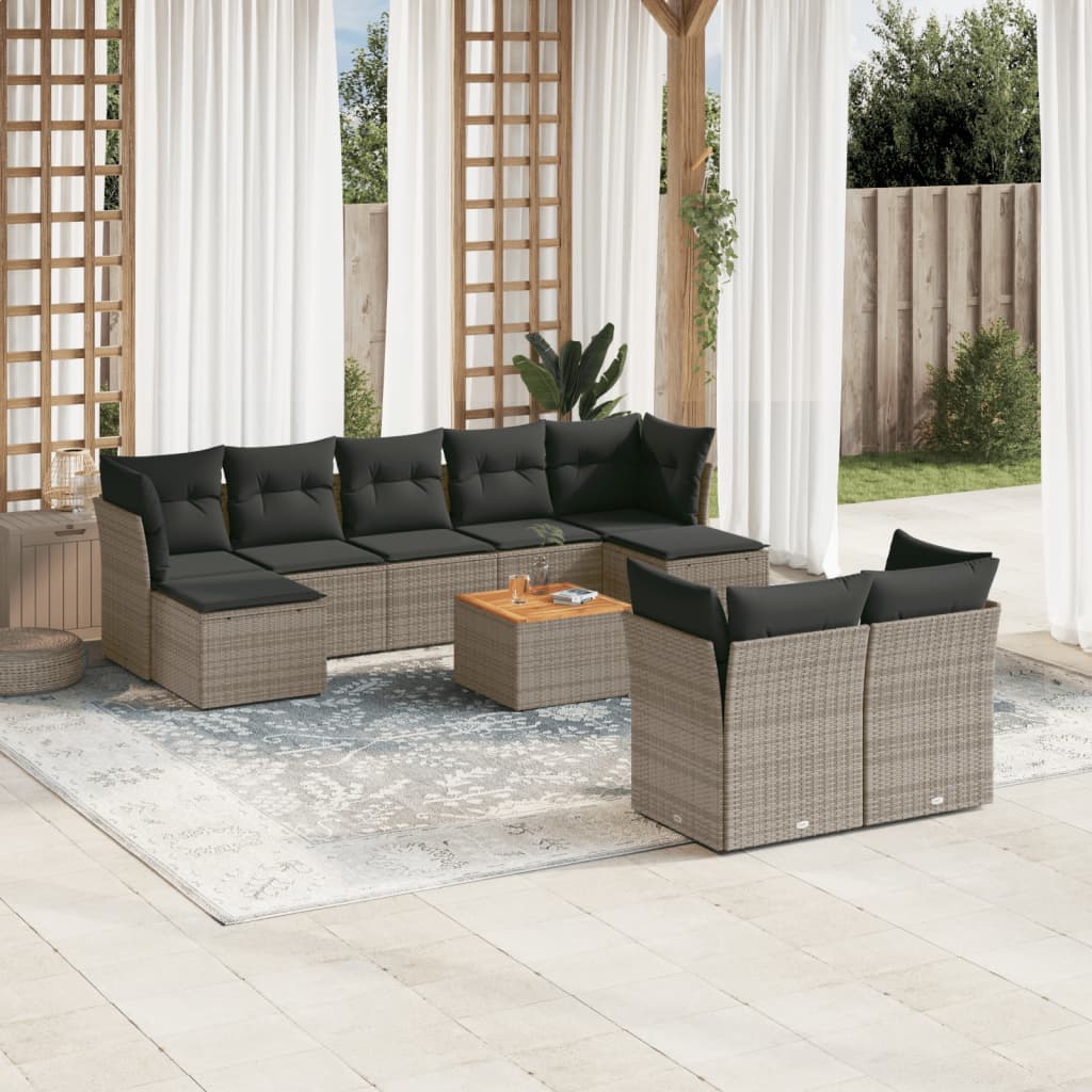 vidaXL Set Divano da Giardino 10 pz con Cuscini Grigio in Polyrattan