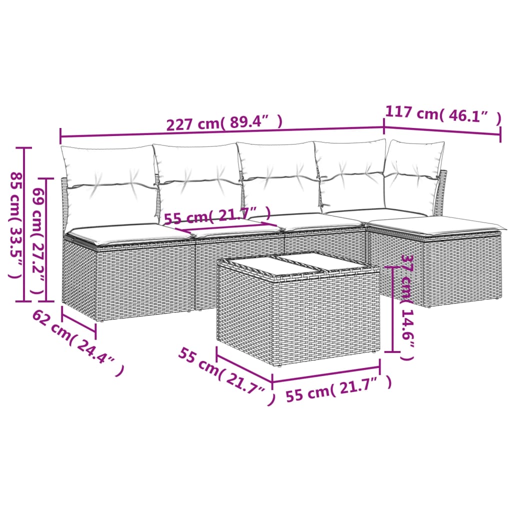 vidaXL Set Divano da Giardino 6 pz con Cuscini Beige in Polyrattan