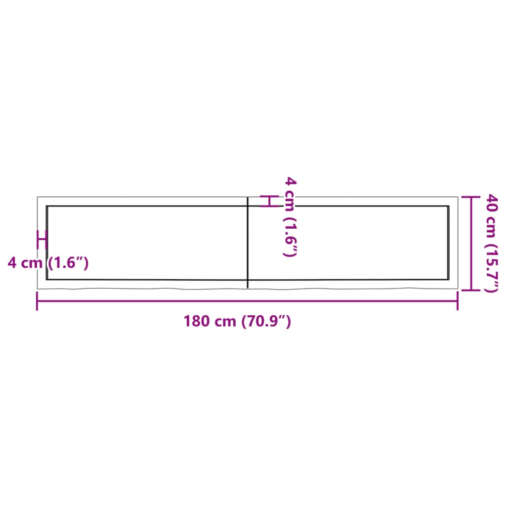 vidaXL Piano Bagno Marrone Scuro 180x40x(2-4)cm Legno Trattato