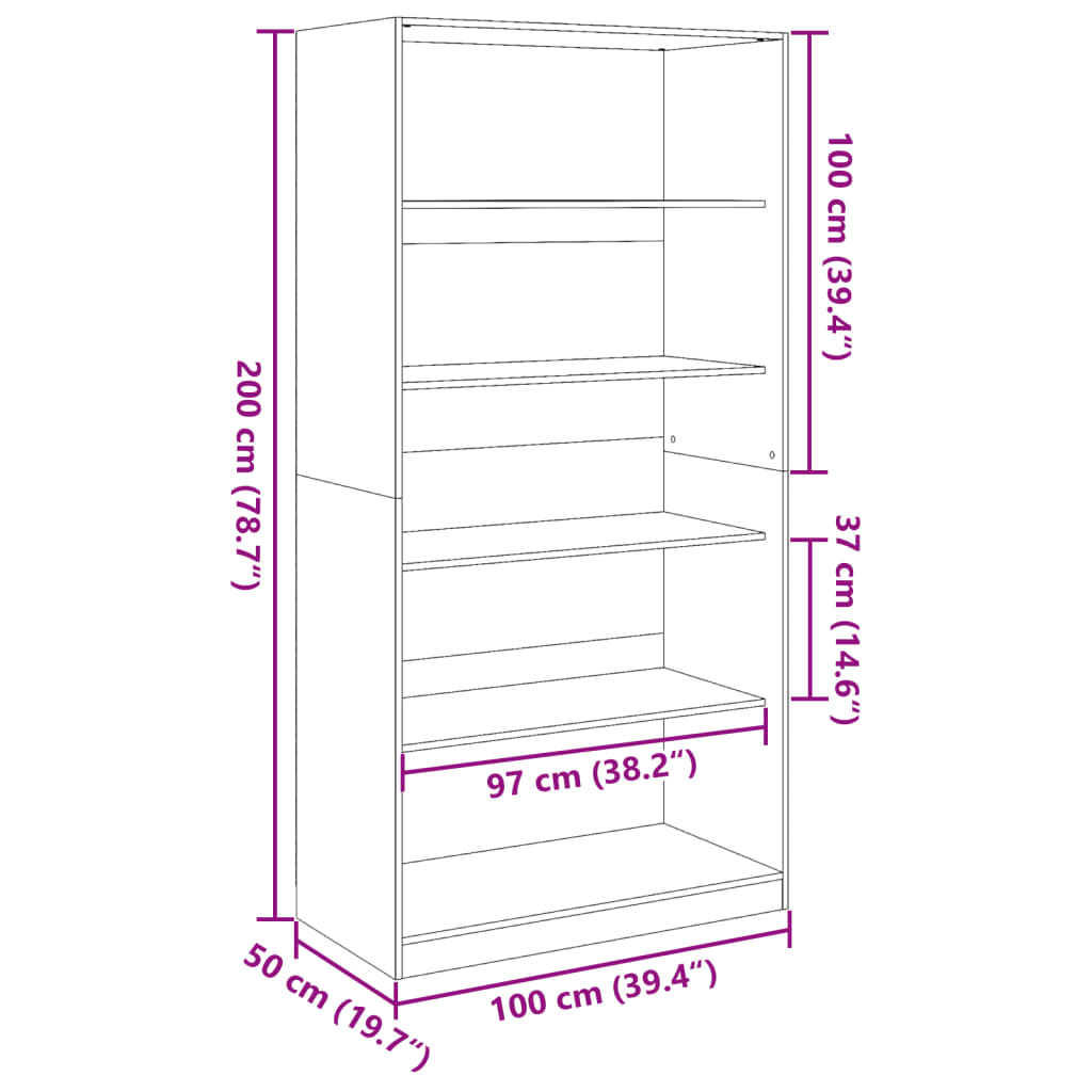 vidaXL Armadio Grigio Cemento 100x50x200 cm in Legno Multistrato