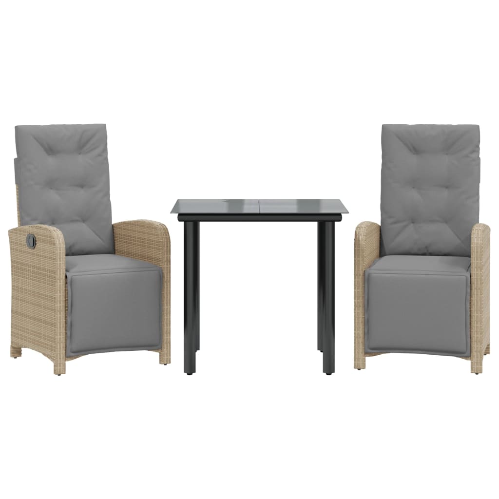 vidaXL Set da Bistrò 3 pz con Cuscini Beige in Polyrattan