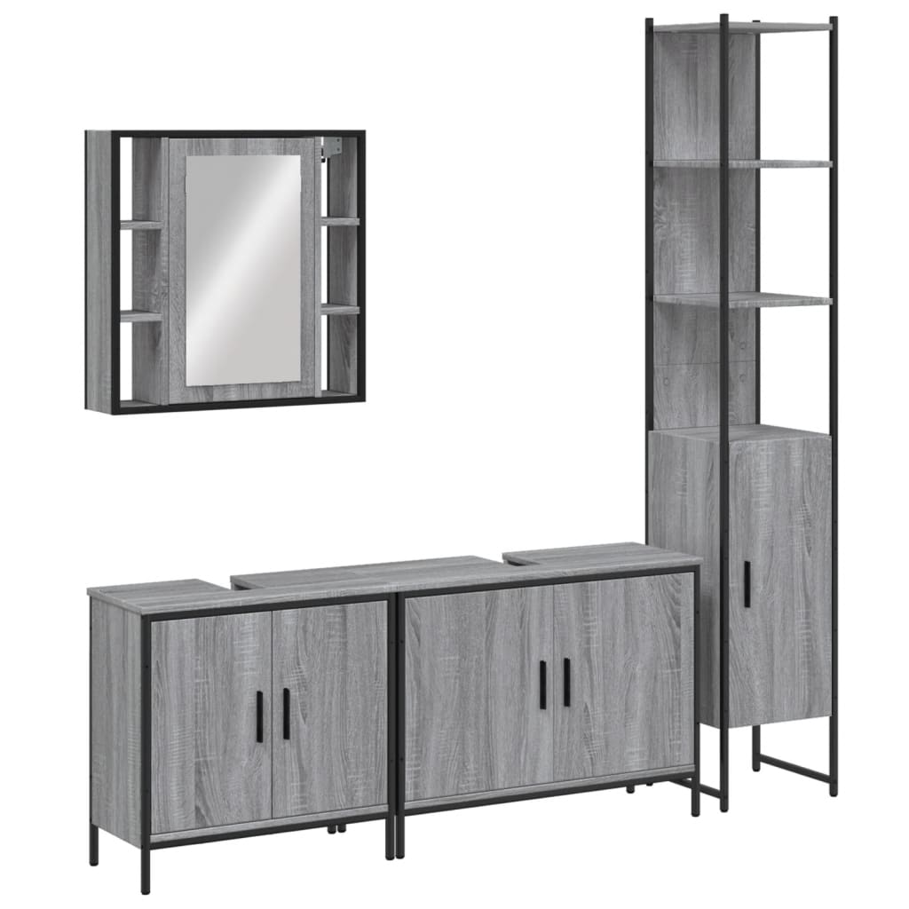 vidaXL Set Mobili da Bagno 4 pz Grigio Sonoma in Legno Multistrato