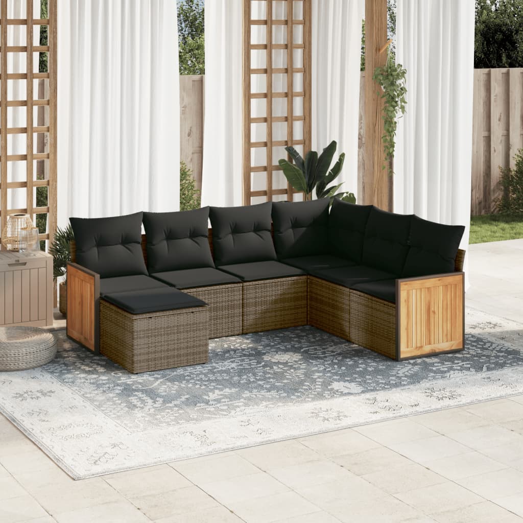 vidaXL Set Divani da Giardino 7 pz con Cuscini Grigio in Polyrattan