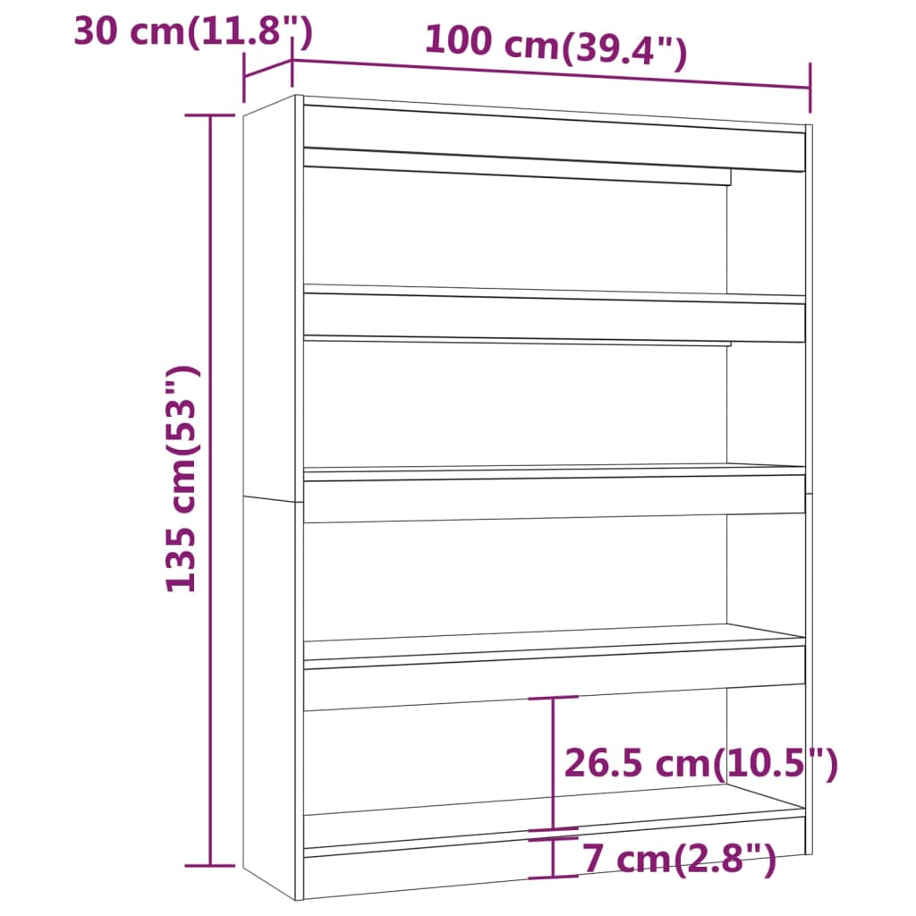 vidaXL Libreria/Divisorio Grigio Sonoma 100x30x135 cm