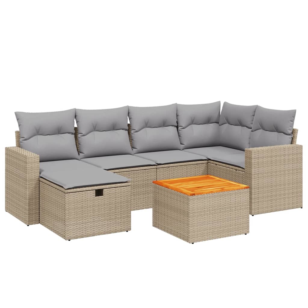 vidaXL Set Divano da Giardino 7 pz con Cuscini Beige Misto Polyrattan