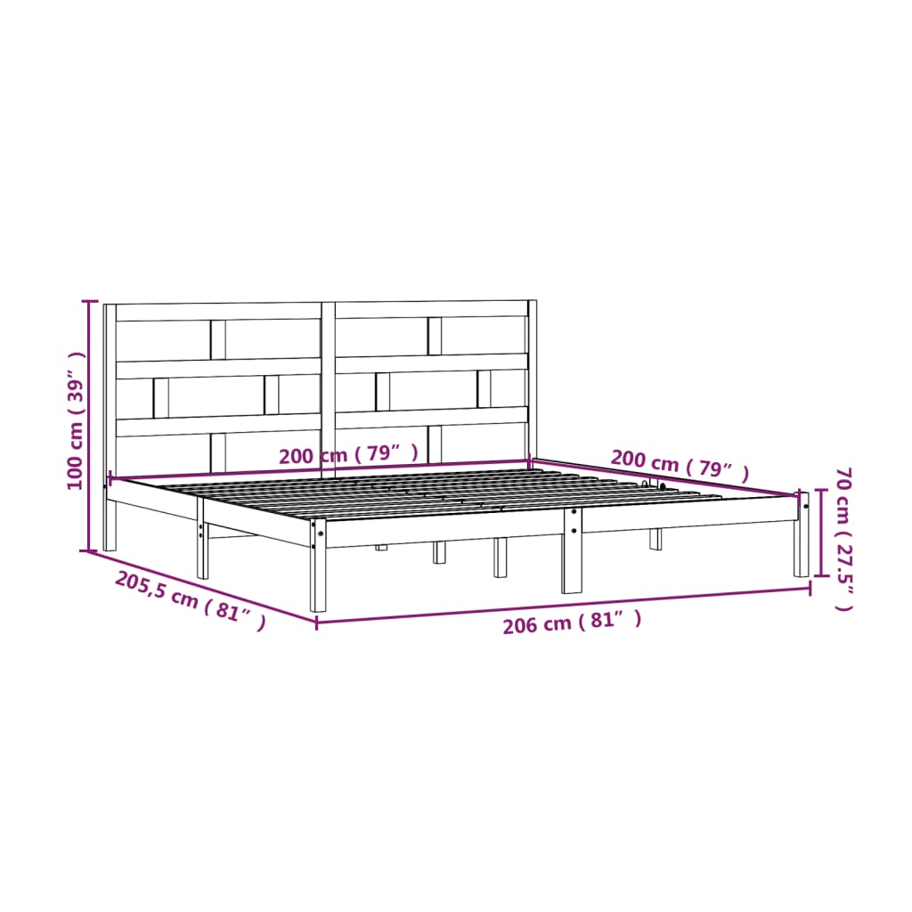 vidaXL Giroletto Grigio in Legno Massello di Pino 200x200 cm