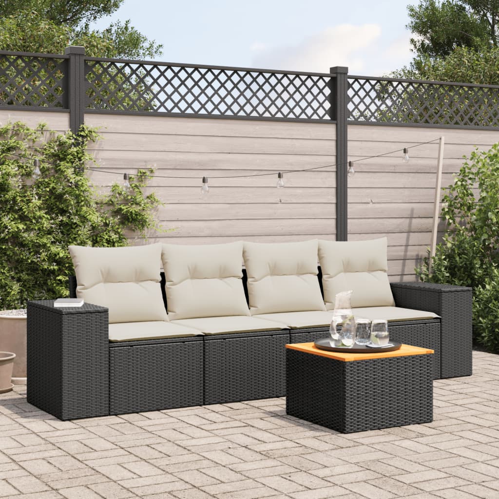 vidaXL Set Divani da Giardino 5 pz con Cuscini in Polyrattan Nero