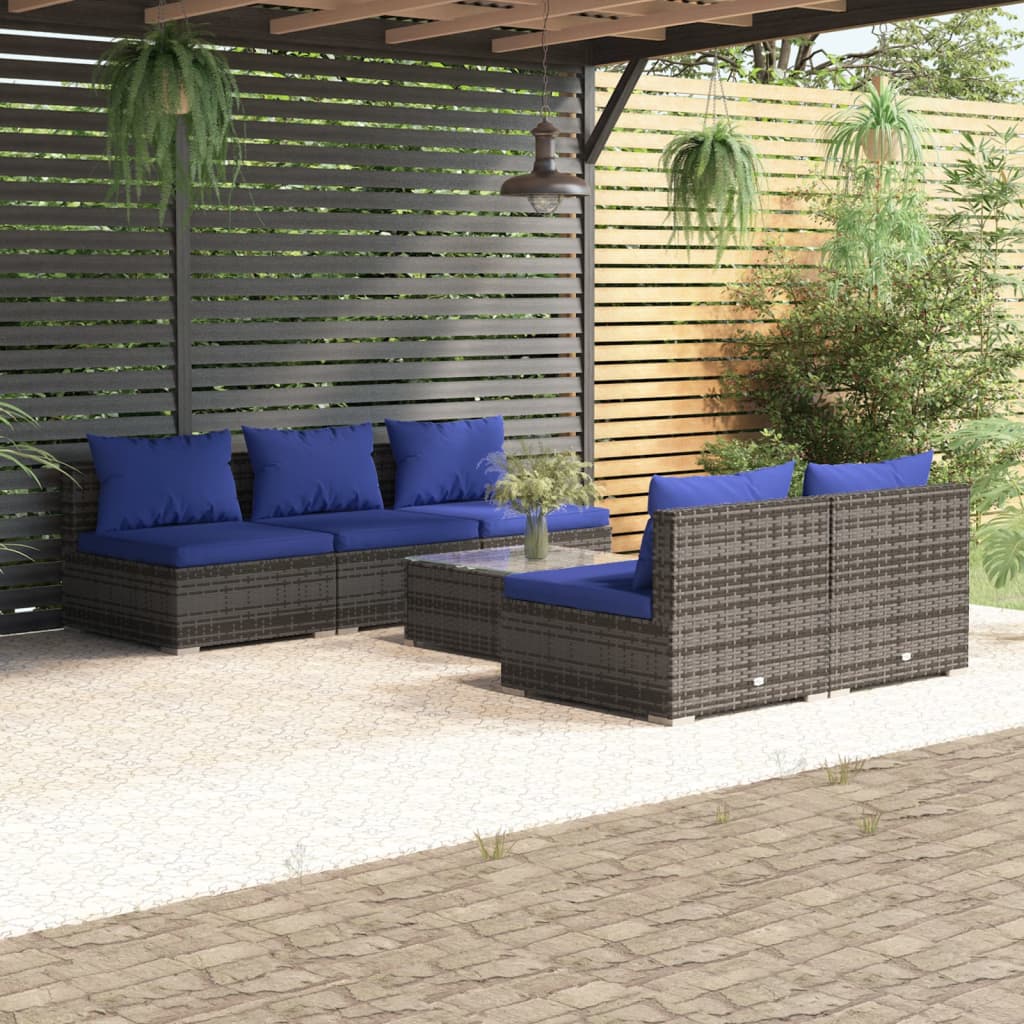 vidaXL Set Divani da Giardino 6 pz con Cuscini in Polyrattan Grigio